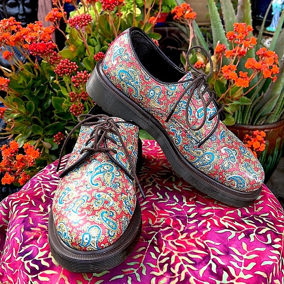 Dr. Martens Shoes - Dr. Martens Red Paisley Floral Octavius Colorful Oxfords Loafers